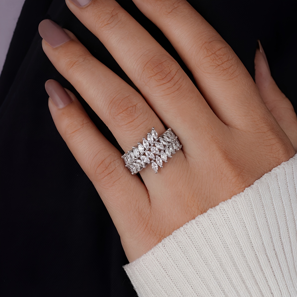 Women's Pear-Shaped Sparkling Ring, Chic Evening Accessory
